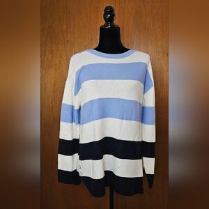 Talbots Striped Oversized Summer Sweater,Button details NWOT SZ LP